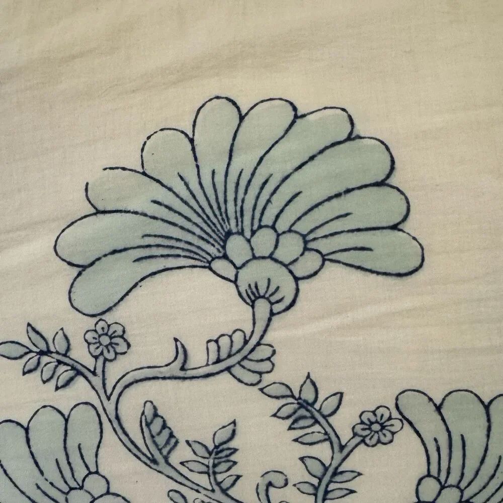 Soma Organic Cotton Pillow Hand Block Print Throw Blue White Boho Ethnic READ